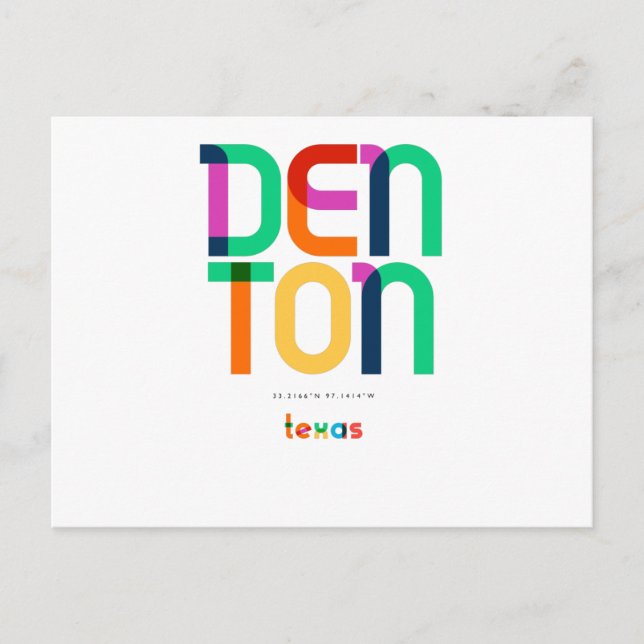 Denton Texas Mid Century, Pop Art, Postcard (Front)