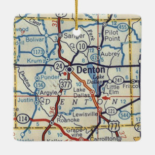 Denton TX Vintage Map Ceramic Ornament