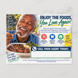 Dentures & Dental Implants “Enjoy Food Again” Postcard