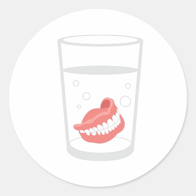 Dentures Glass Classic Round Sticker (Front)