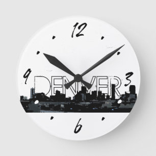 Denver black white skyline decorative wall clock