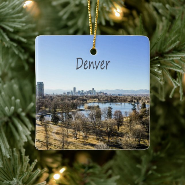 Denver City and Mountains Colorado Ceramic Ornament (Tree)