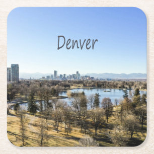 Denver City and Mountains Colorado Square Paper Coaster