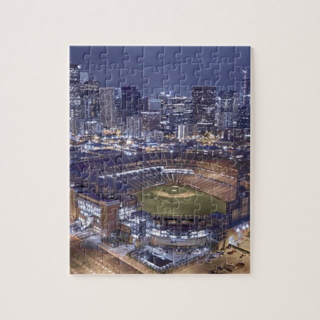 Denver City Skyline and Coors Field at Night Jigsaw Puzzle (Vertical)