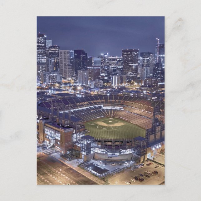 Denver City Skyline and Coors Field at Night Postcard (Front)