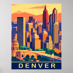 Denver, City Skyline, Travel Poster
