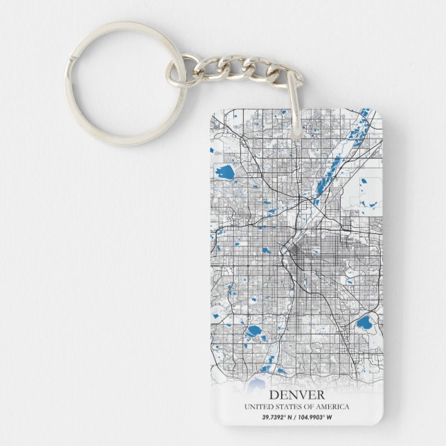 Denver CO Colorado USA Travel City Map Key Ring (Front)
