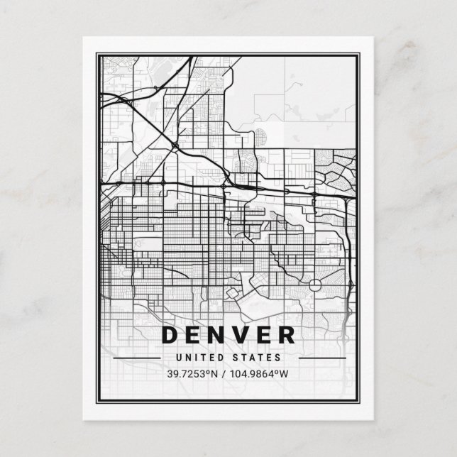 Denver CO Colorado USA Travel City Map Postcard (Front)
