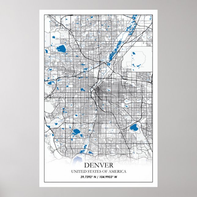 Denver CO Colorado USA Travel City Map Poster (Front)