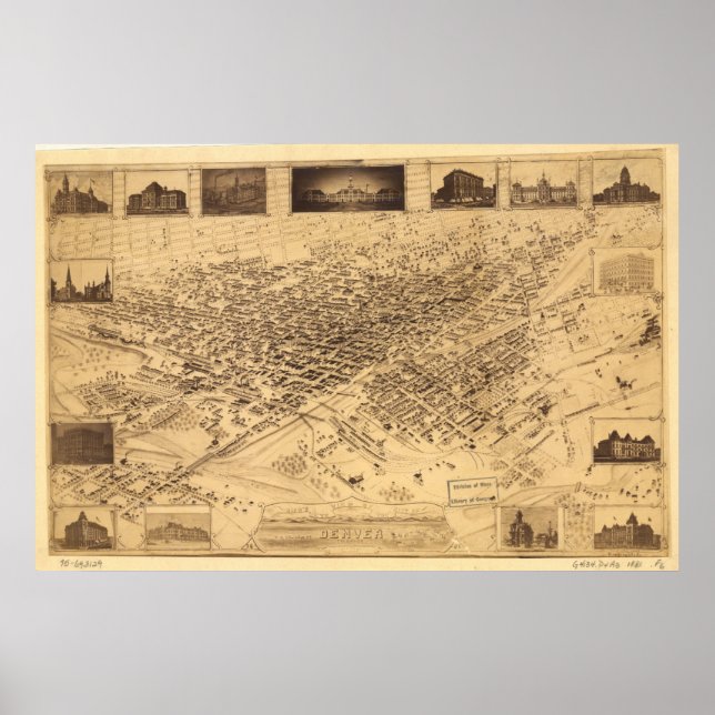 Denver Colorado 1881 Panoramic Map Poster (Front)