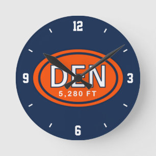 Denver Colorado 5,280 FT Orange and Blue Football Round Clock