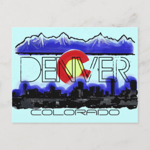 Denver Colorado artistic skyline flag postcard