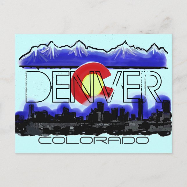 Denver Colorado artistic skyline flag postcard (Front)
