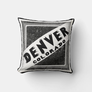 Denver Colorado black white grunge pillow
