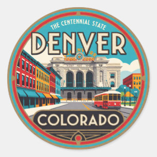 Denver Colorado Capital Retro Mountain Travel Memo Classic Round Sticker