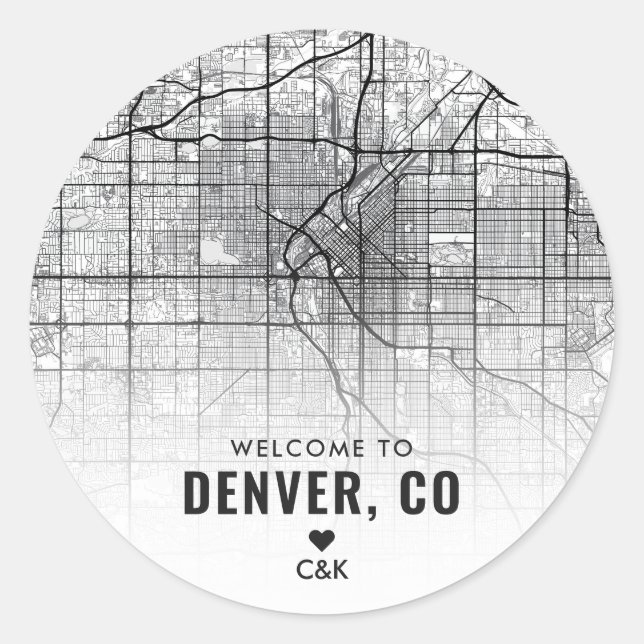 Denver, Colorado City Map | Wedding Welcome Classic Round Sticker (Front)