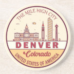 Denver Colorado City Skyline Emblem Coaster<br><div class="desc">Denver minimalist,  colourful art design featuring monuments and landmarks of the city in Colorado.</div>