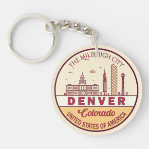 Denver Colorado City Skyline Emblem Key Ring