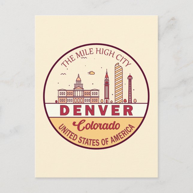 Denver Colorado City Skyline Emblem Postcard (Front)