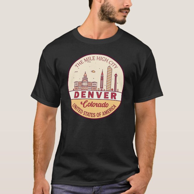Denver Colorado City Skyline Emblem T-Shirt (Front)