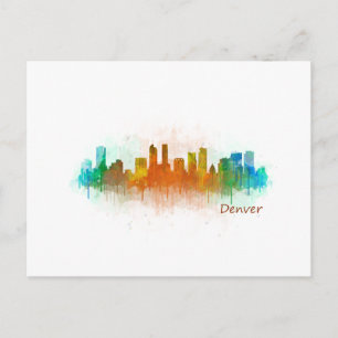 Denver Colorado City Watercolor Skyline Hq v3 Postcard