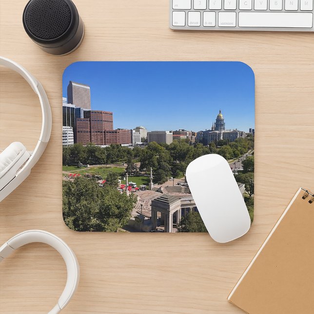 Denver Colorado Downtown Landscape Photo Mouse Mat (A mouse pad with a photo of downtown Denver, including the capitol building & Civic Center Park.)