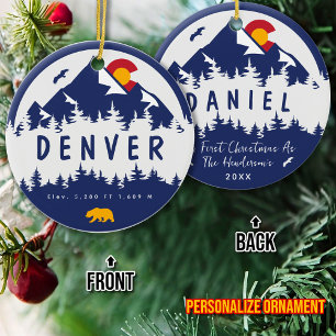 Denver Colorado Flag Mountain City Hiking Skiing Ceramic Tree Decoration