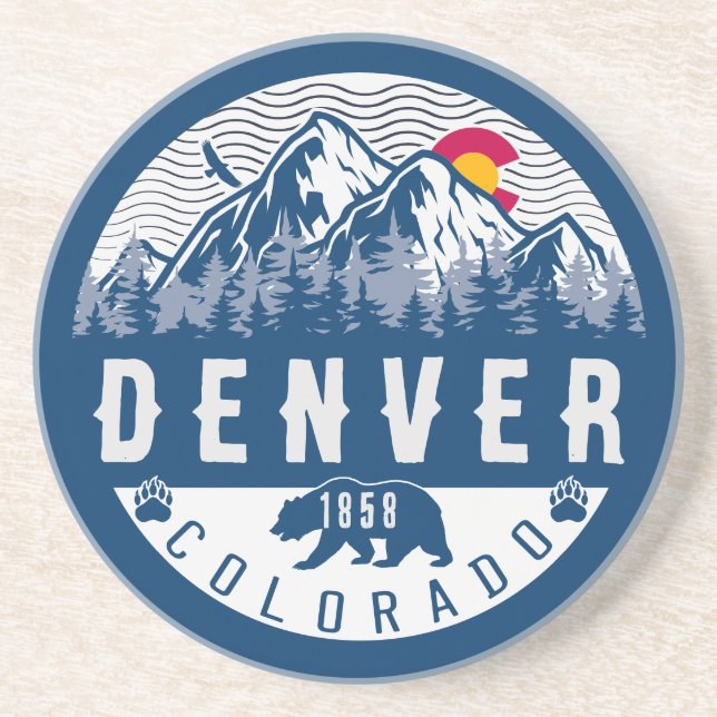 Denver Colorado Flag Mountain City Hiking Skiing Coaster (Front)