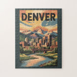 Denver Colorado Illustration Sunset Travel Art Jigsaw Puzzle<br><div class="desc">Denver retro vector travel design. Denver,  the capital of Colorado,  is an American metropolis dating to the Old West era. Larimer Square,  the city’s oldest block,  features landmark 19th-century buildings.</div>