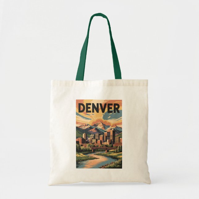 Denver Colorado Illustration Sunset Travel Art Tote Bag (Front)
