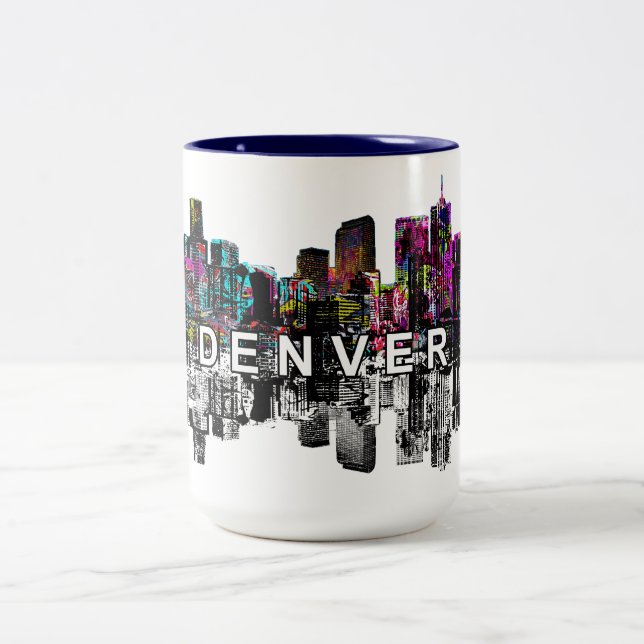 Denver, Colorado in graffiti Two-Tone Coffee Mug (Center)