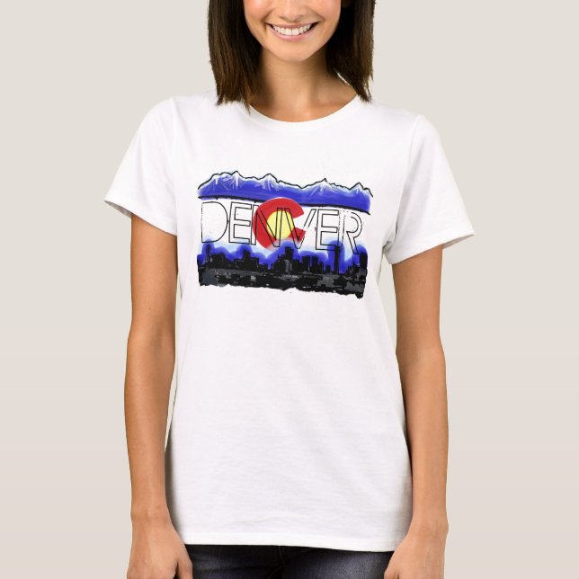 Denver Colorado ladies skyline flag tank (Front)