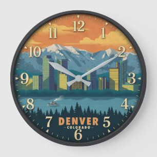 Denver Colorado Mountain Skyline Large Clock