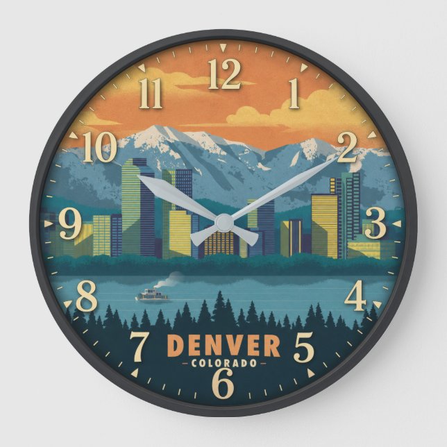Denver Colorado Mountain Skyline  Large Clock (Front)