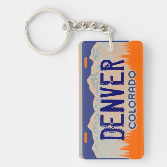 Denver Colorado orange blue license plate keychain (Front)