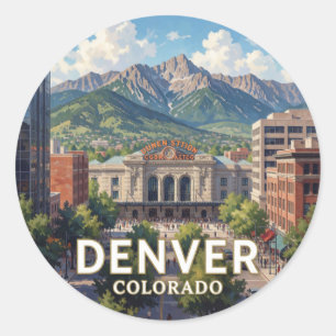 Denver Colorado Rocky Mountain Cityscape Classic Round Sticker
