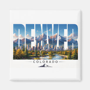Denver Colorado Rocky Mountain Skyline Travel Magnet