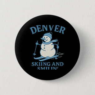 Denver Colorado Skiing And Smilin Snowman 6 Cm Round Badge
