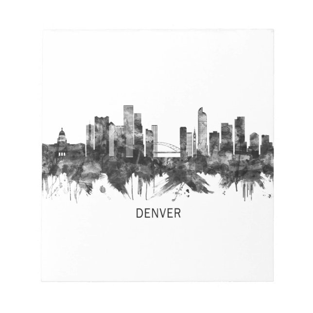 Denver Colorado Skyline BW Notepad (Front)