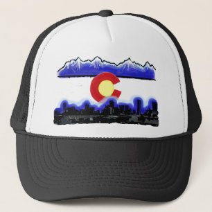 Denver Colorado skyline modern flag hat