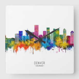 Denver Colorado Skyline Square Wall Clock