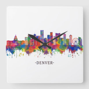 Denver Colorado Skyline Square Wall Clock