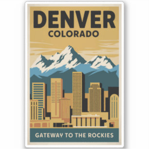 Denver Colorado Skyline Travel Art Vintage