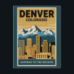 Denver Colorado Skyline Travel Art Vintage Postcard<br><div class="desc">Denver retro vector travel design. Denver,  the capital of Colorado,  is an American metropolis dating to the Old West era. Larimer Square,  the city’s oldest block,  features landmark 19th-century buildings.</div>