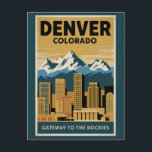 Denver Colorado Skyline Travel Art Vintage Postcard<br><div class="desc">Denver retro vector travel design. Denver,  the capital of Colorado,  is an American metropolis dating to the Old West era. Larimer Square,  the city’s oldest block,  features landmark 19th-century buildings.</div>