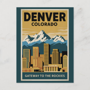 Denver Colorado Skyline Travel Art Vintage Postcard