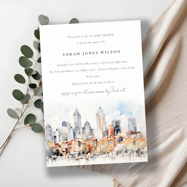 Denver Colorado Skyline Watercolor Baby Shower Invitation (Creator Uploaded)