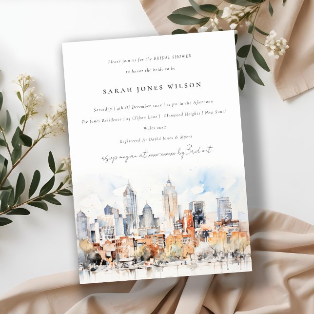Denver Colorado Skyline Watercolor Bridal Shower Invitation (Creator Uploaded)