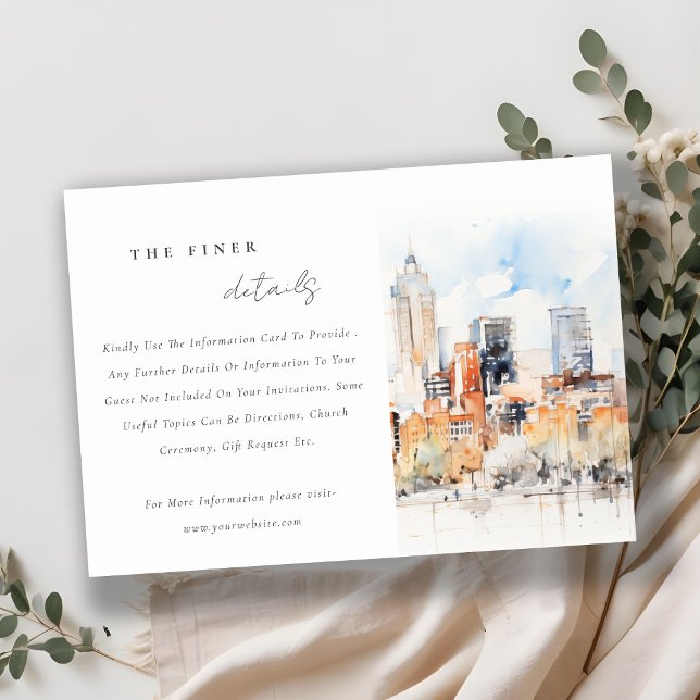 Denver Colorado Skyline Watercolor Wedding Details Enclosure Card (Creator Uploaded)