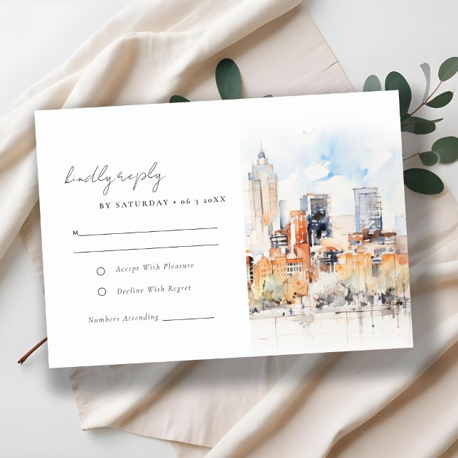 Denver Colorado Skyline Watercolor Wedding RSVP Card (Creator Uploaded)